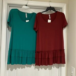 Zenana Ruffle Bottom Shirts-Set of 2